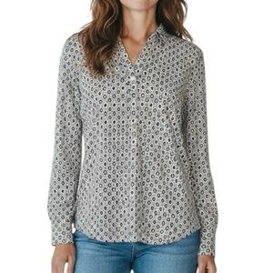 NWT ADRIANNA PAPELL Long Sleeve Printed Pullover Collar Blouse Size Large